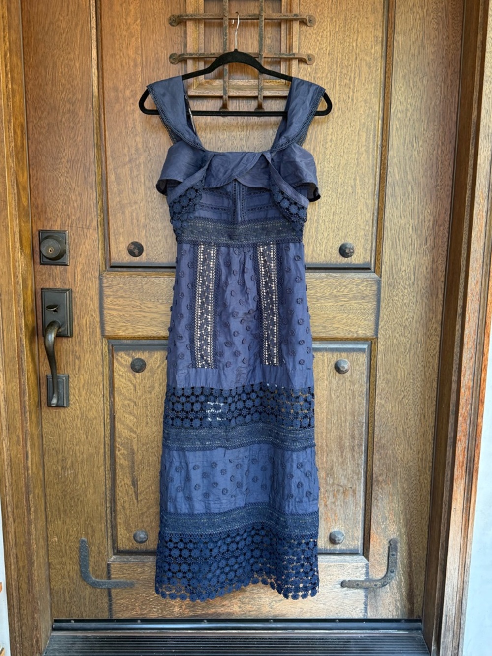 Self-Portrait Navy Black Double Strap Midi Dress